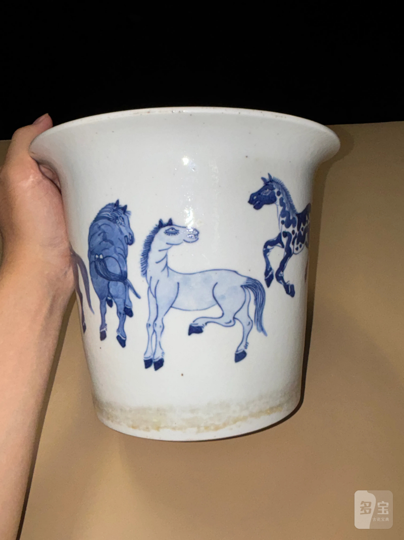 清 青花骏马图花盆、德化白釉兽耳炉 - 图10